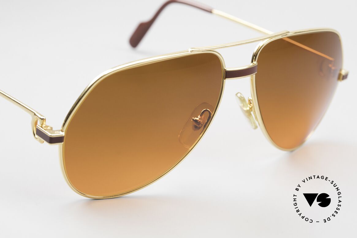 Cartier Vendome Laque - M Luxury Sunglasses Aviator, the sun lenses are tinted like a sunset (auburn gradient), Made for Men and Women