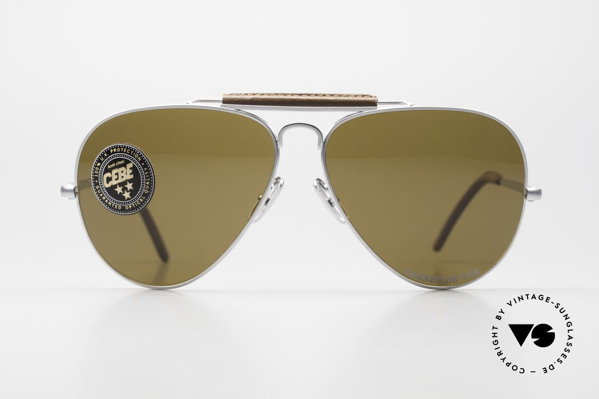 Cebe 309 Leather Aviator Carnet De Vol, frame bar and temple tips covered in leather; unique, Made for Men