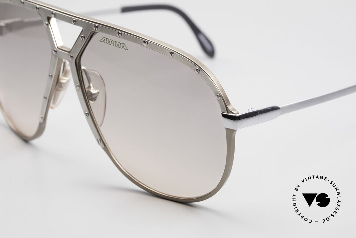 Alpina M1 Ultra Rare Aviator Sunglasses, pale taupe, silver ornamental cover & 24 screws, Made for Men