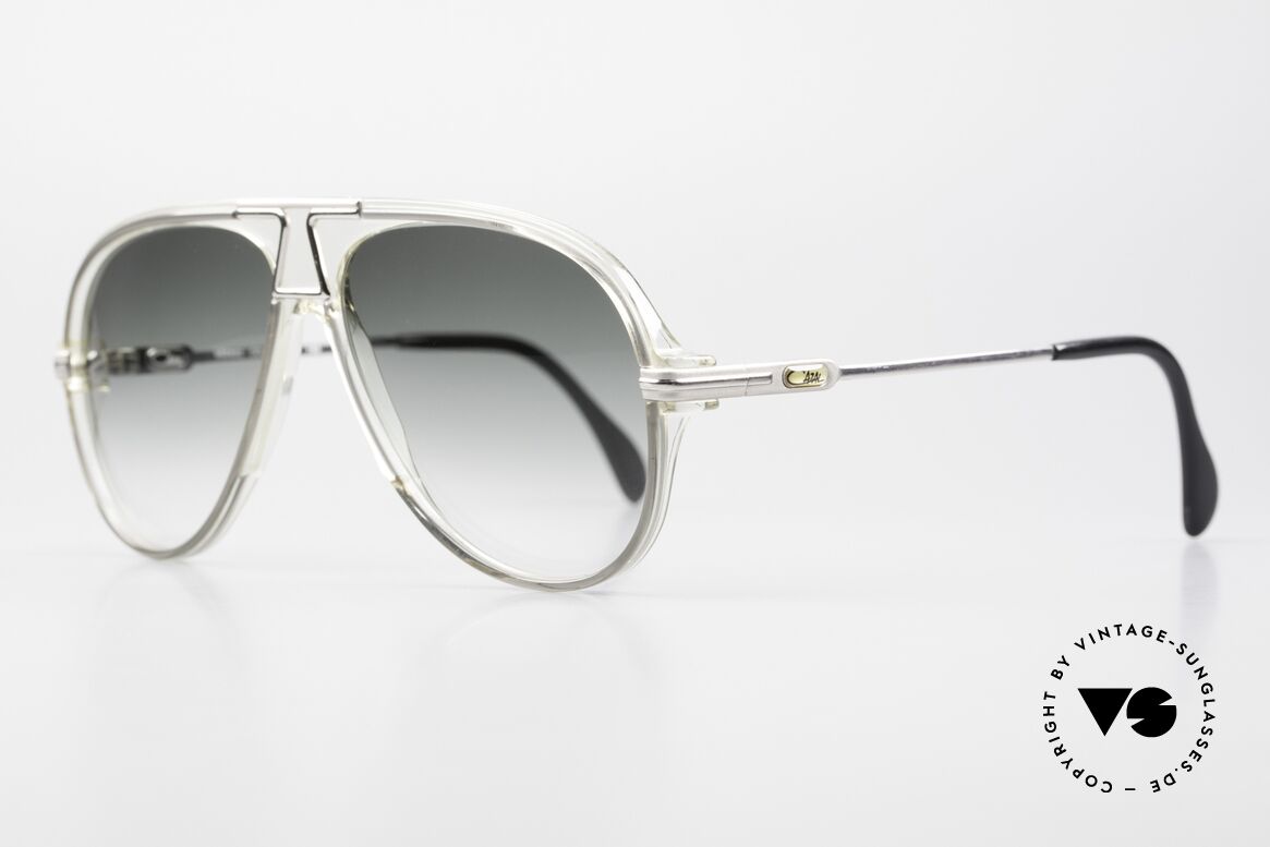 Cazal 622 Designer Sunglasses From 1984, gray-crystal clear frame front with silver temples, Made for Men