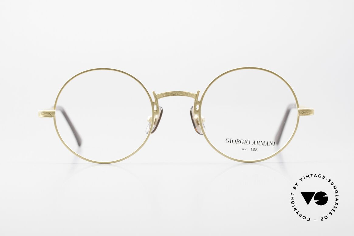 Giorgio Armani 128 Classic Round 80's Frame, discreet round framework; dulled-gold, size 46/21, Made for Men and Women