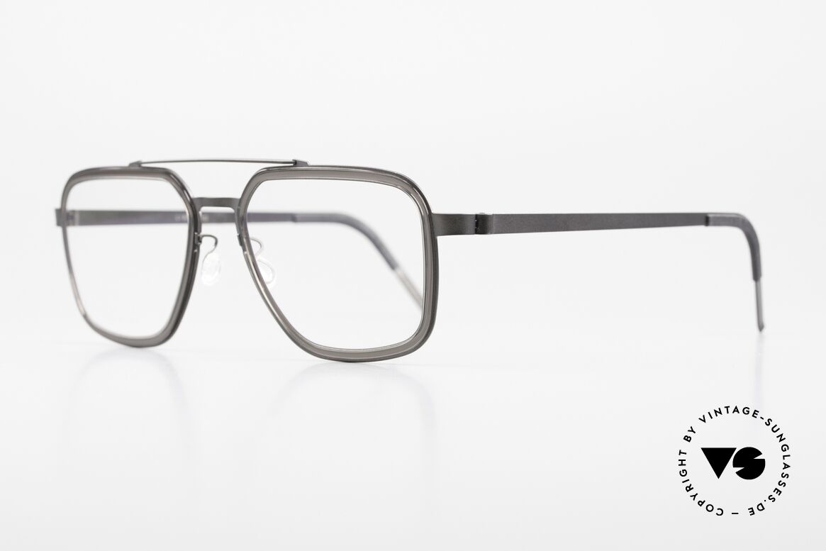 Lindberg 9743 Strip Titanium Men's Designer Eyeglasses, striking frame design with brow bar; subtle dark grey, Made for Men