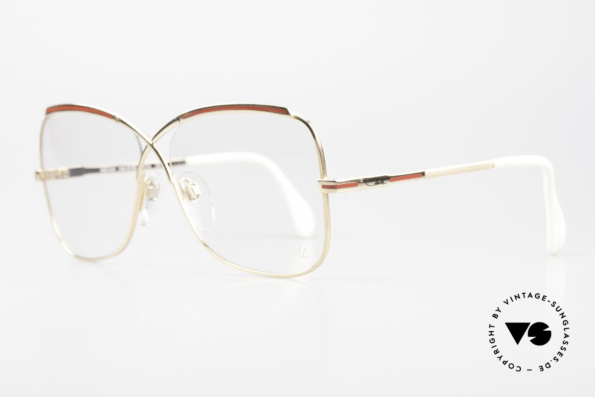 Cazal 224 True Vintage 80's Glasses, gold-plated frame with red stripes on temples & front, Made for Women