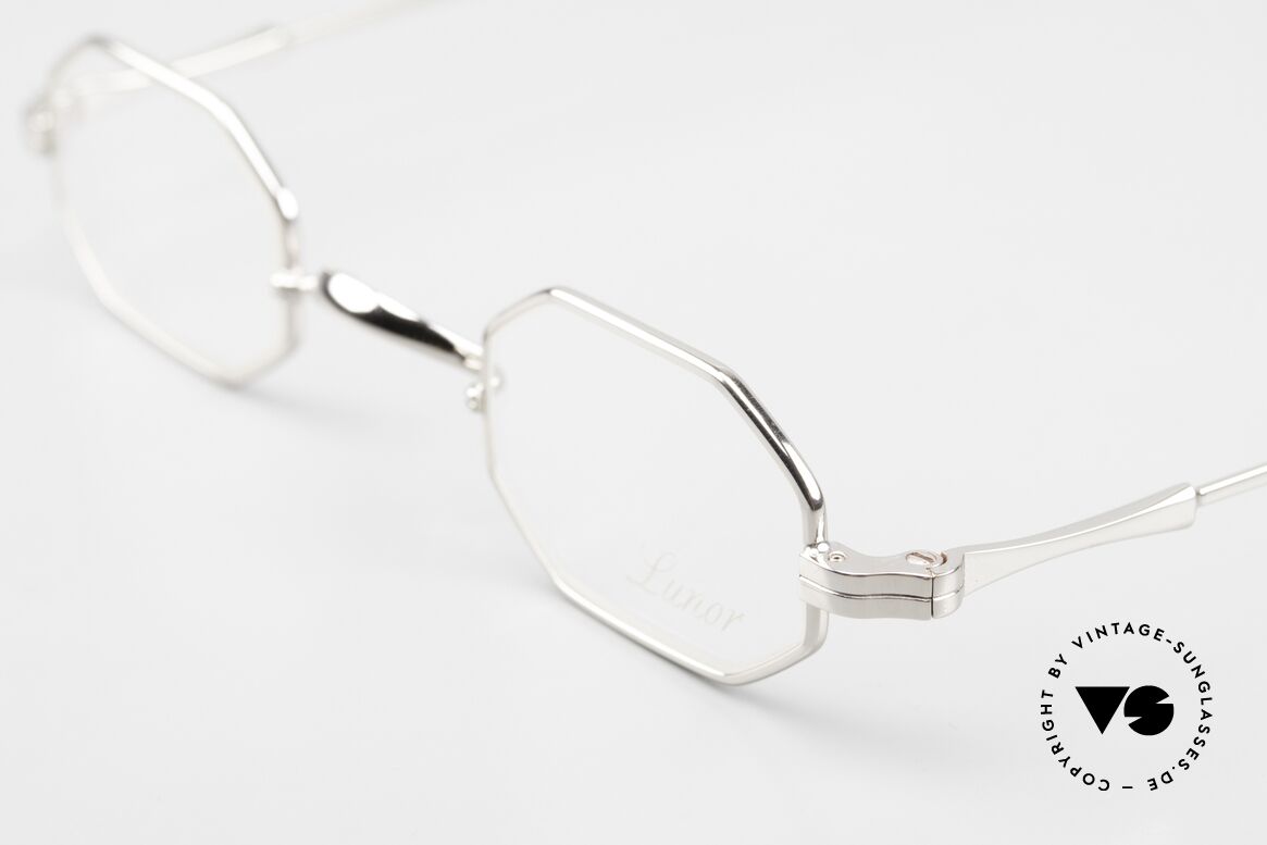 Lunor II 01 Octagonal Frame Platinum, XS size 37/24, can be glazed with strong prescriptions, Made for Men and Women