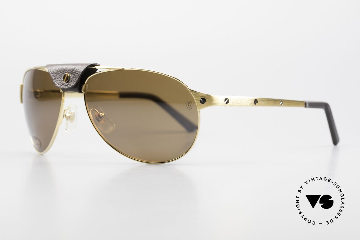 Cartier Santos Dumont Pilot Shades Leather Bridge, model = T8200571, brushed yellow gold, 58x16x130, Made for Men