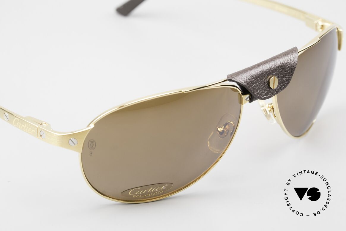 Cartier Santos Dumont Pilot Shades Leather Bridge, brown POLARIZED sun lenses (100% UV protection), Made for Men