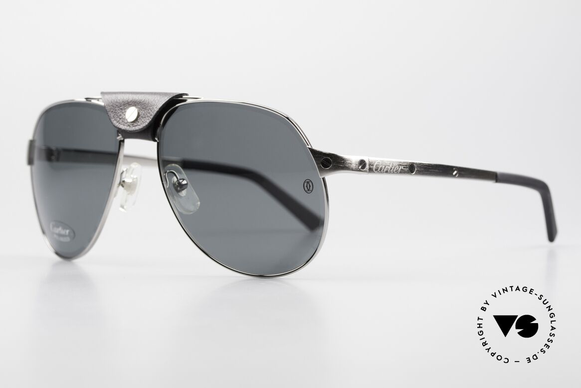 Cartier Santos Dumont Aviator Shades Leather Bridge, model = T8200748, brushed ruthenium, 56x16x135, Made for Men