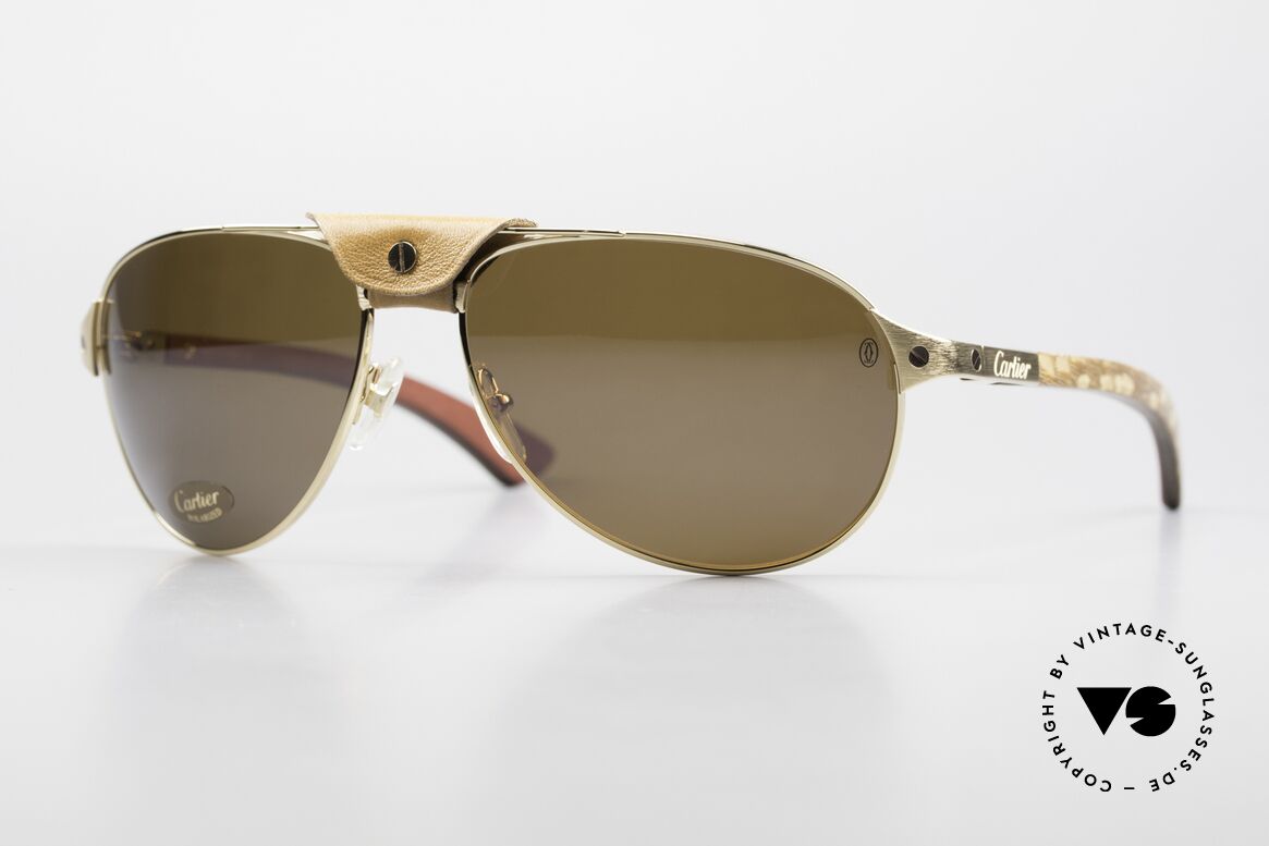 Cartier Santos Dumont Polarized Wood And Leather, CARTIER Santos Dumont shades with wood temples, Made for Men