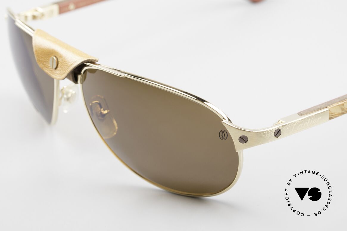Cartier Santos Dumont Polarized Wood And Leather, with famous leather bridge & flexible spring hinges, Made for Men