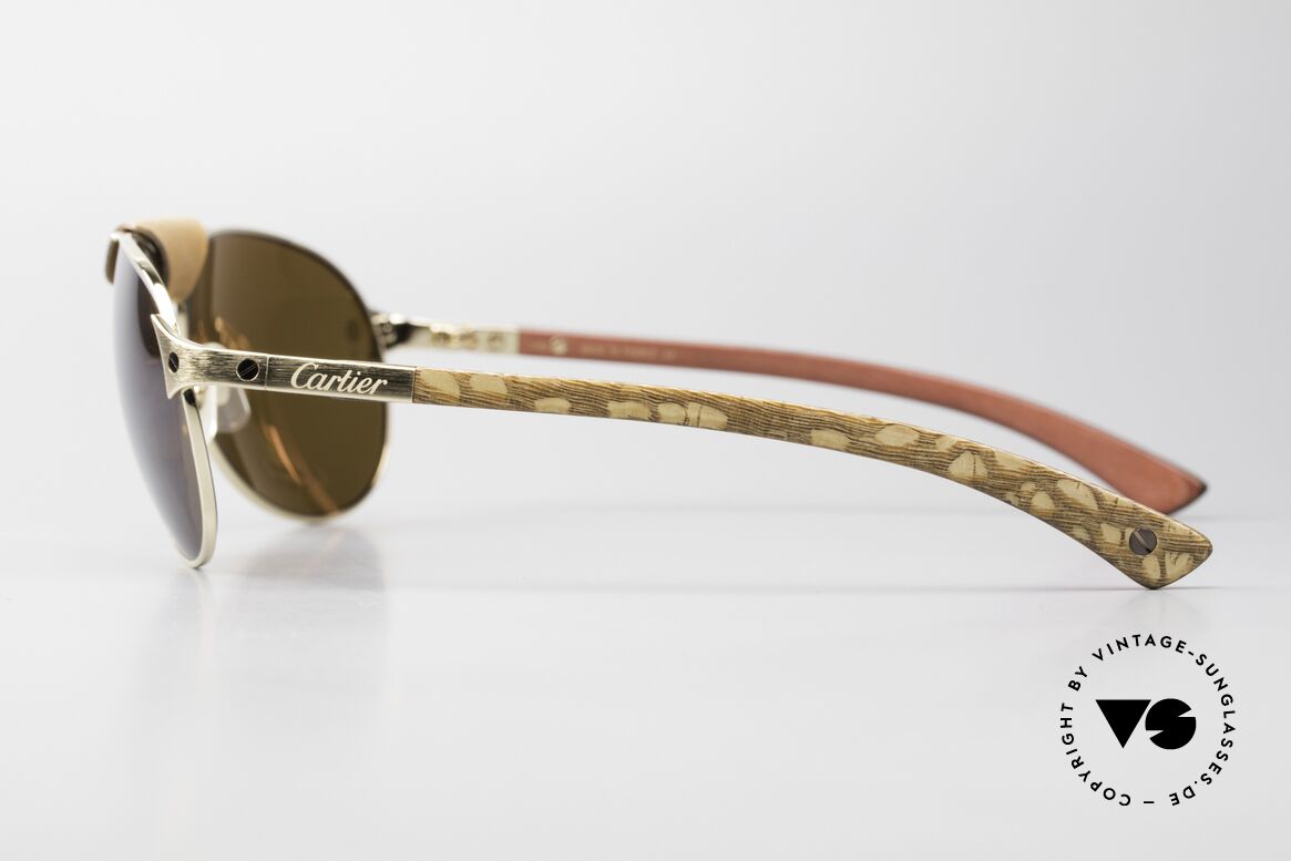 Cartier Santos Dumont Polarized Wood And Leather, brown POLARIZED sun lenses (100% UV protection), Made for Men