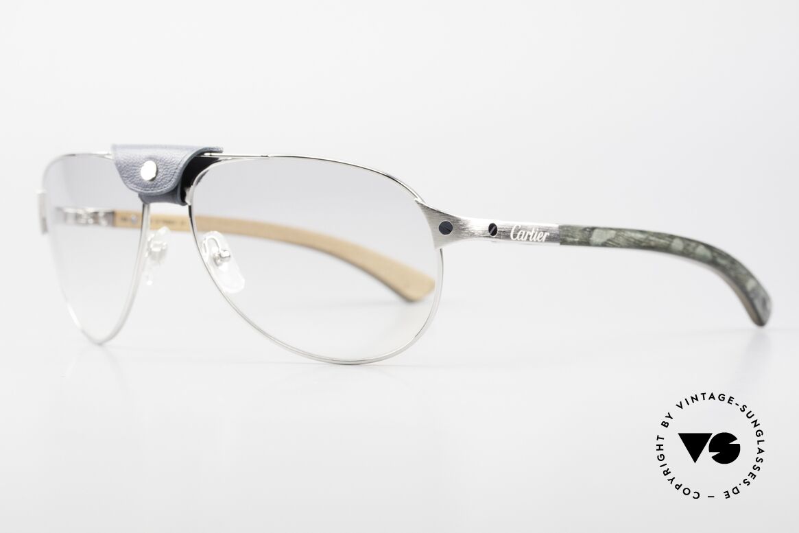 Cartier Santos Dumont Wood Frame & Leather Bridge, model T8200941, brushed platinum, size 61x16x130, Made for Men