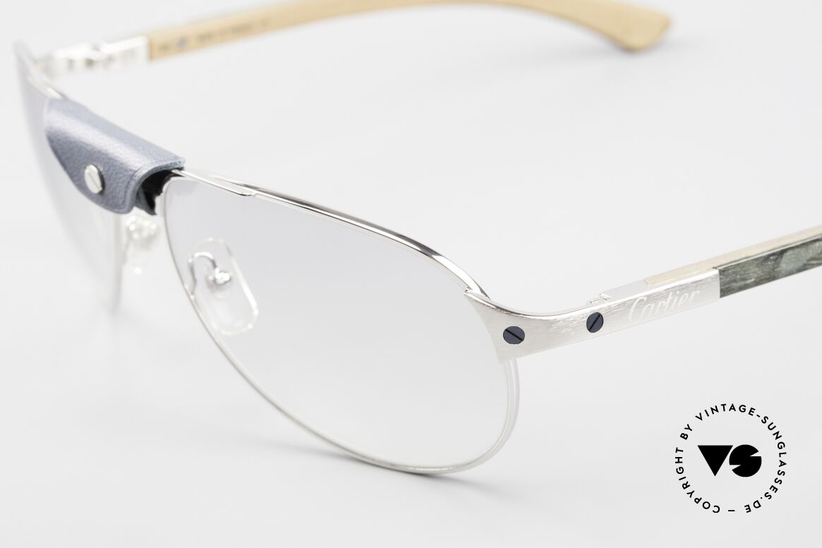 Cartier Santos Dumont Wood Frame & Leather Bridge, with famous leather bridge & flexible spring hinges, Made for Men
