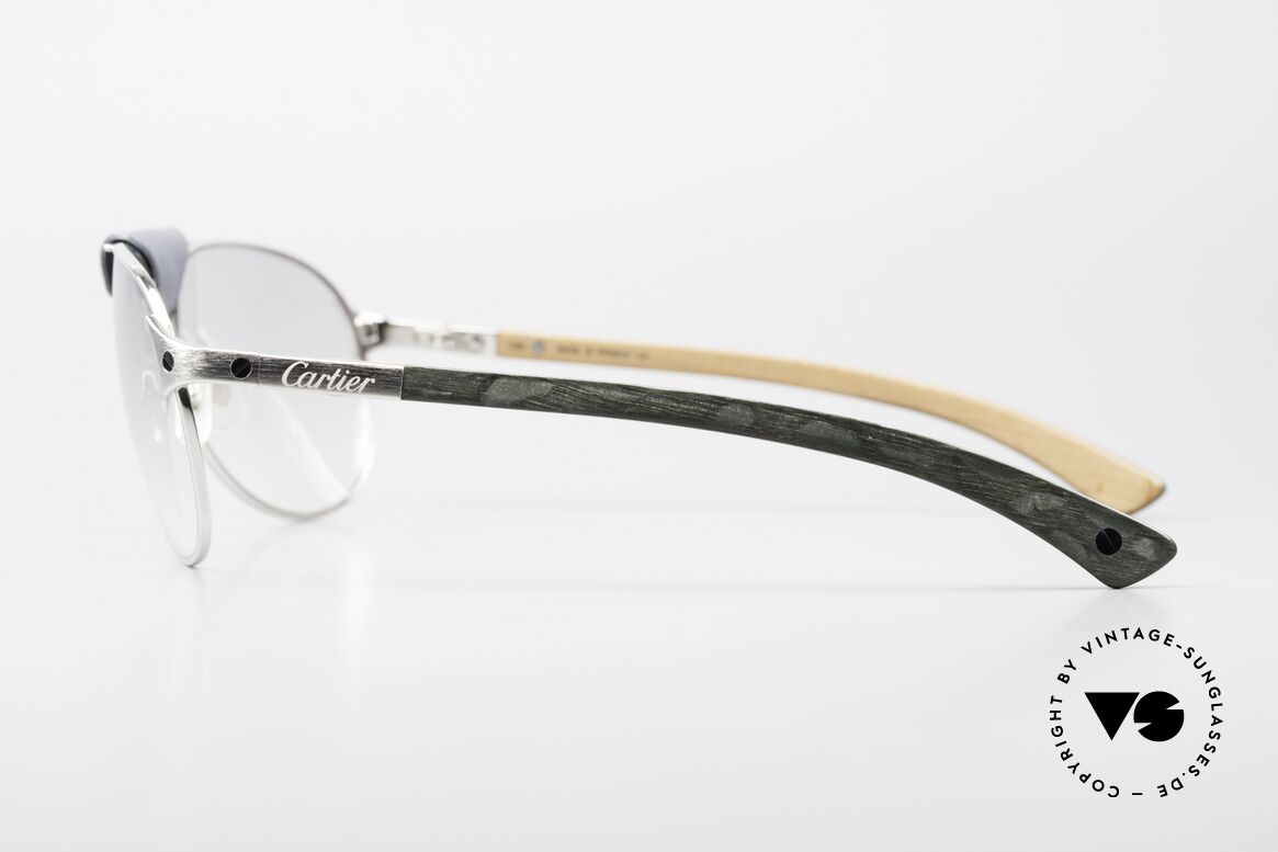 Cartier Santos Dumont Wood Frame & Leather Bridge, with light gray tinted lenses (also wearable at night), Made for Men