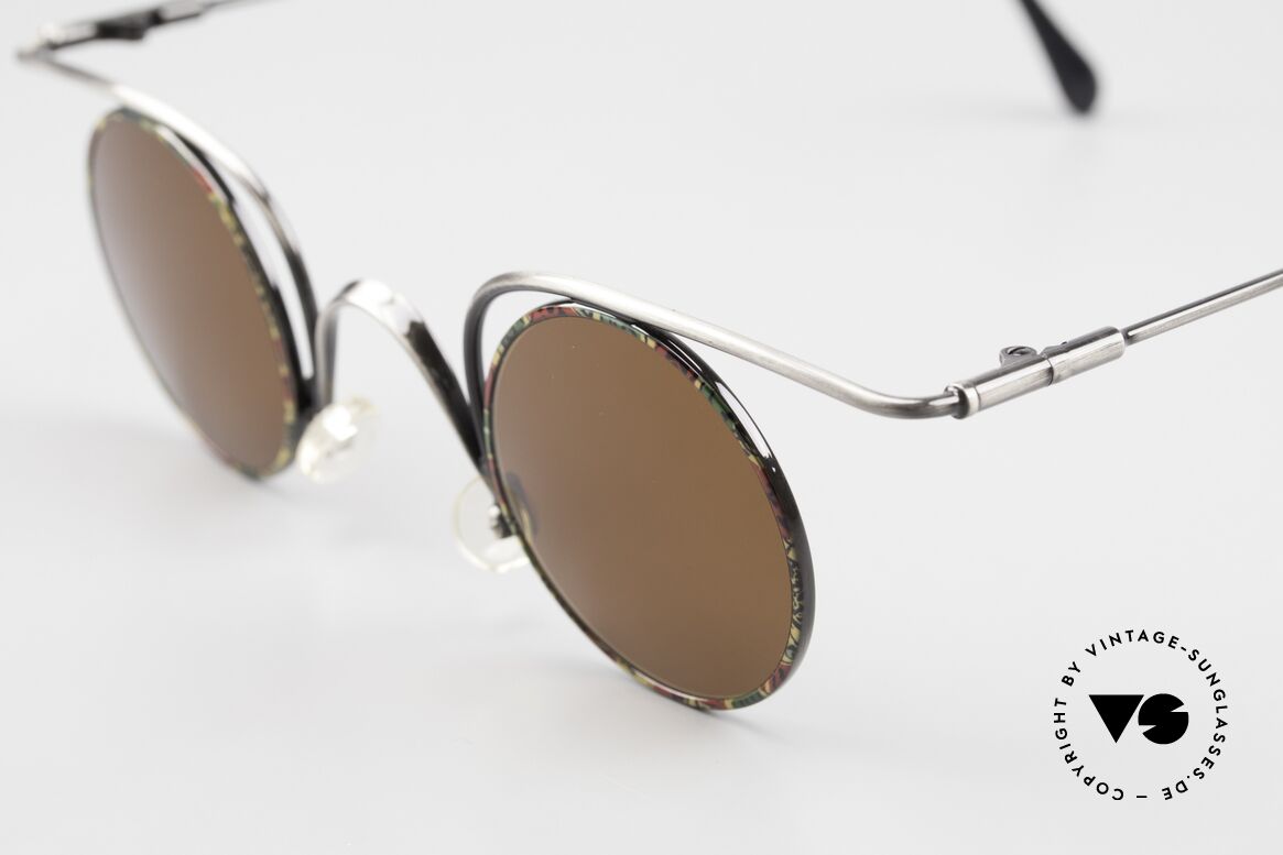Casanova LC32 Crazy Round Shades 80s 90s, interesting frame in antique silver & colorful pattern, Made for Men and Women