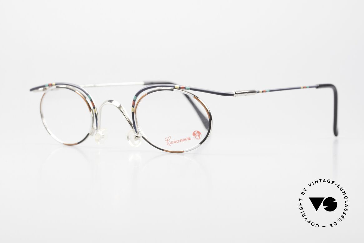 Casanova LC31 Crazy Oval Eyeglasses 90's, interesting frame in silver/black with colorful pattern, Made for Men and Women