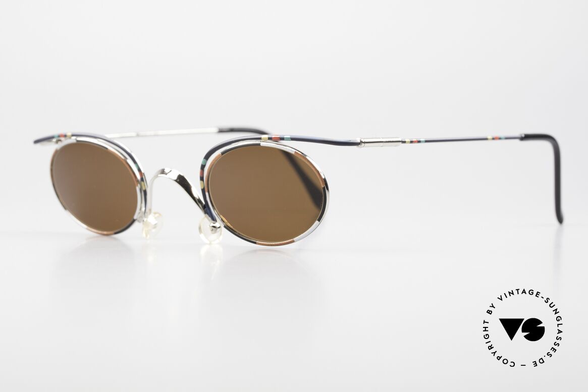 Casanova LC31 Crazy Oval 90's Sunglasses, interesting frame in silver/black with colorful pattern, Made for Men and Women
