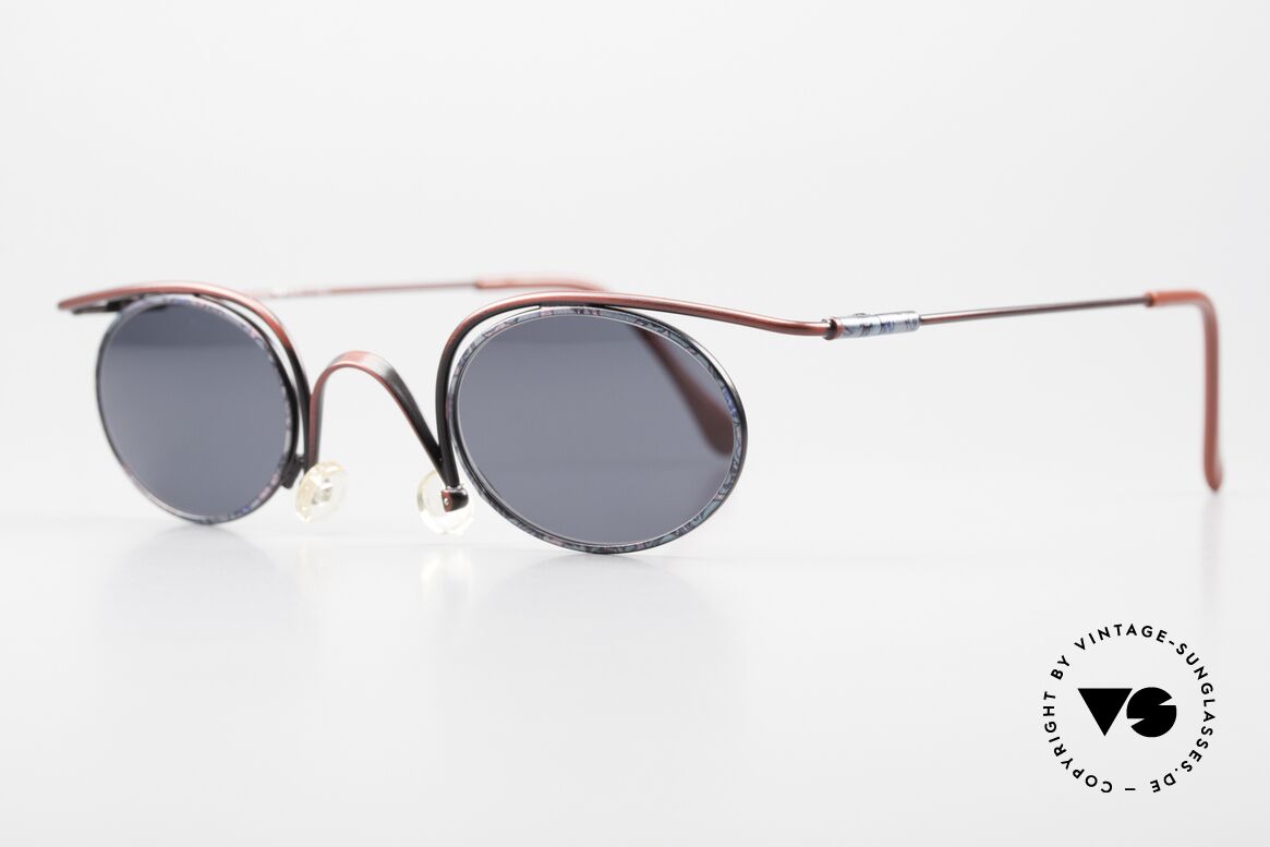 Casanova LC31 90's Sunglasses Crazy Oval, interesting frame in antique-red with blue/gray pattern, Made for Men and Women