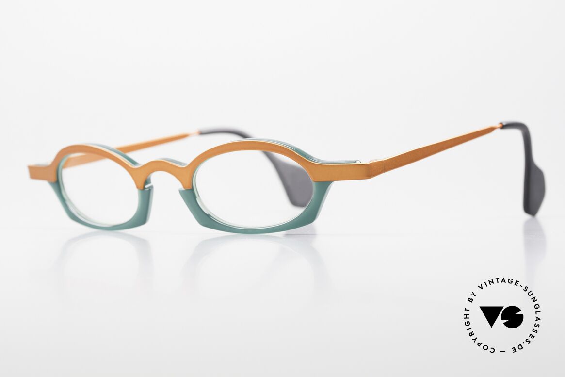 Theo Belgium Bioval Combi Reading Glasses, but very shiny colours in green and ORANGE-RED, Made for Women