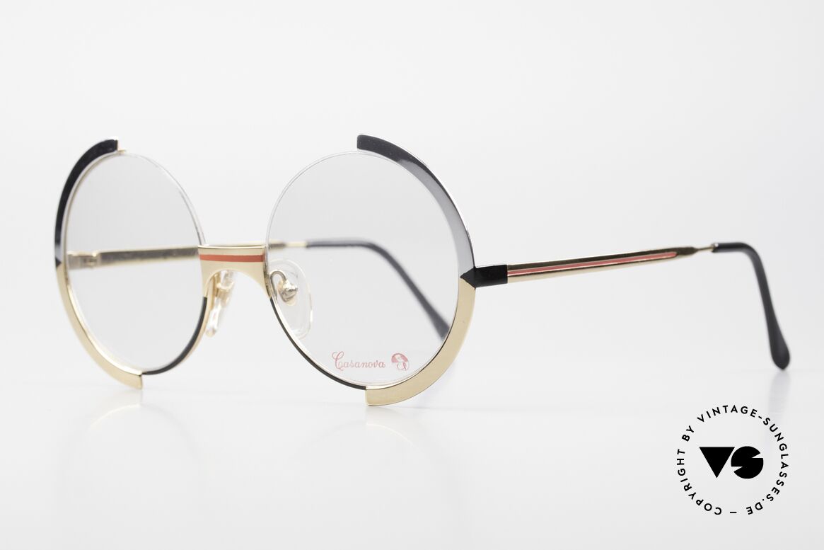 Casanova NM3 Round Art Glasses Unisex, black/red/silver/gold pattern on the front & temples, Made for Men and Women