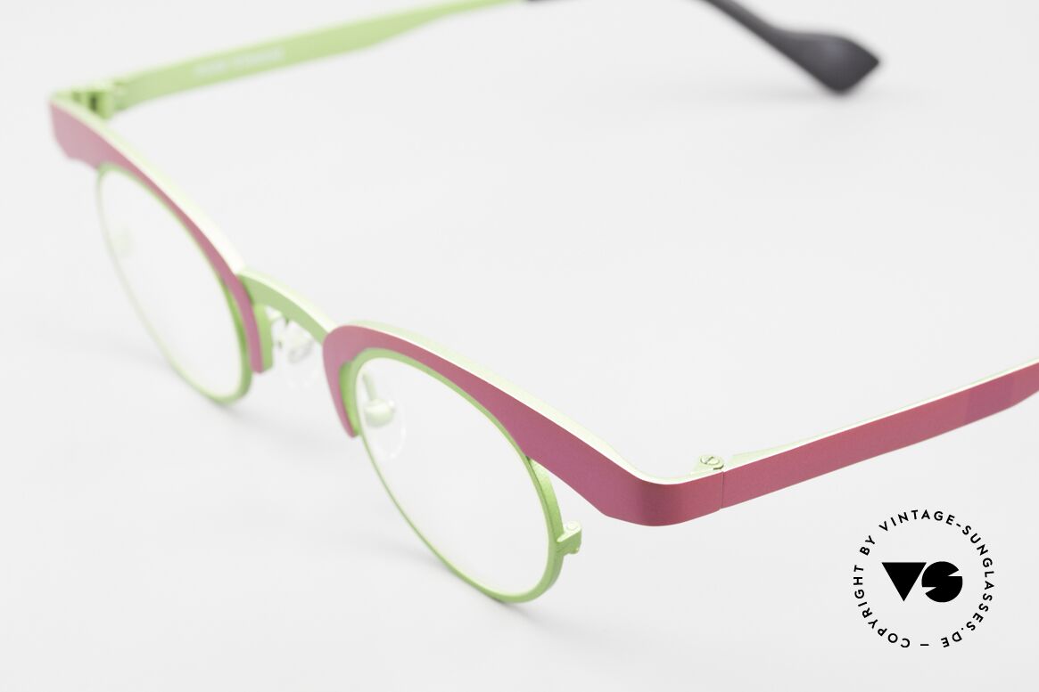 Theo Belgium O Fancy Panto Eyeglasses, very special shape; frame in green and pink, Made for Women