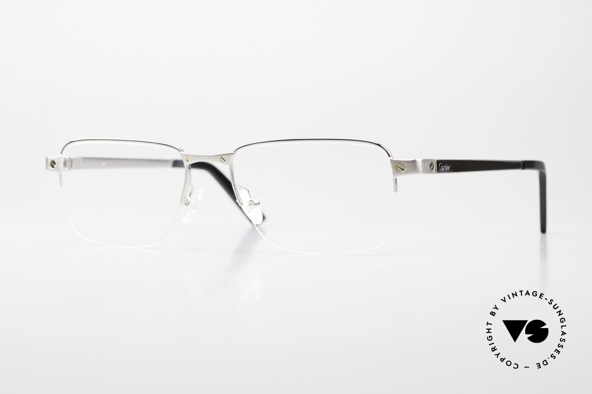 Cartier Santos De Cartier Brushed Platinum Finish, classic gentlemen's Cartier glasses, semi rimless, Made for Men