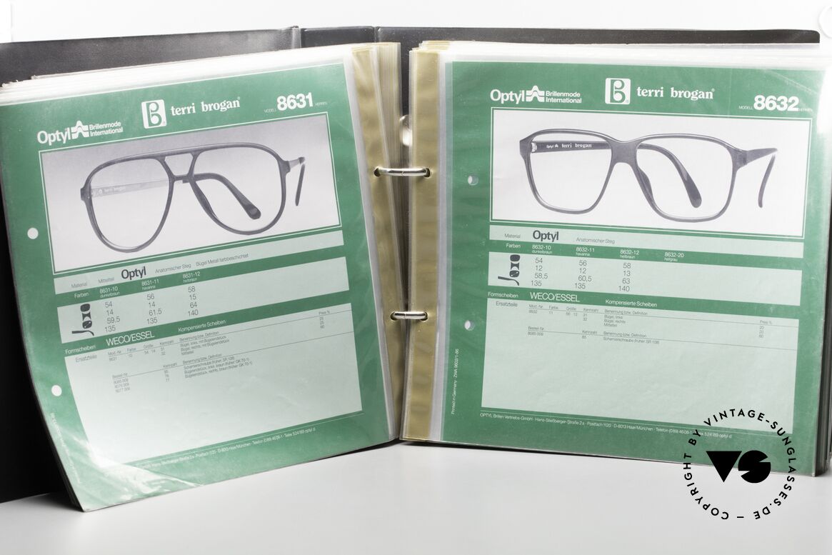 Optyl Catalog Terri Brogan Eyewear Details 1980's, Porsche, Dunhill, P. Picasso, Viennalina, Saphira,, Made for Men and Women
