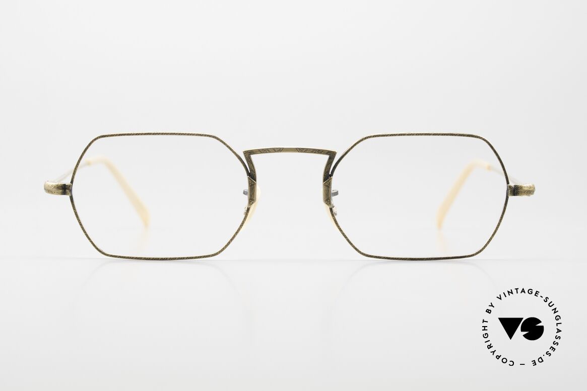 Oliver Peoples Pane Rare Eyeglasses 90's Vintage, thin, hexagonal frame with costly chasing; UNIQUE!, Made for Men and Women