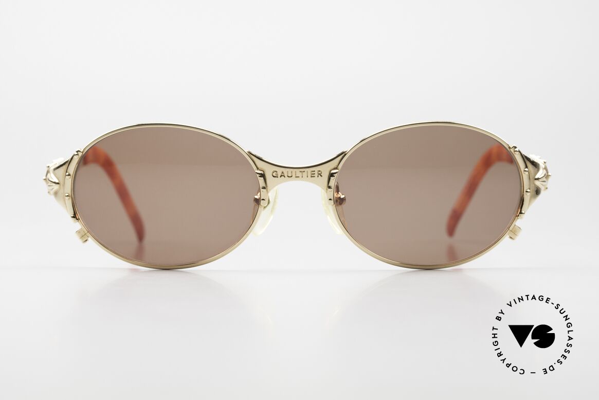 Jean Paul Gaultier 56-5106 90's Sunglasses Gold-Plated, high-end quality; monolithic design (made in Japan), Made for Men and Women