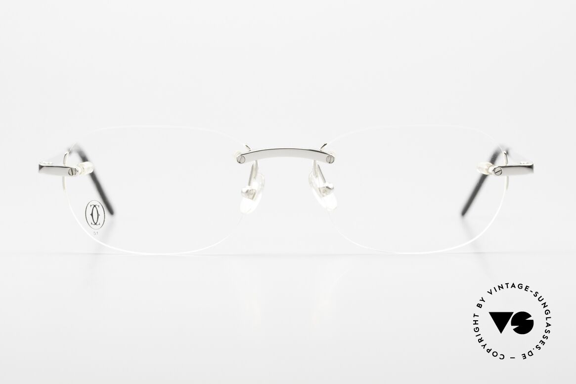 Cartier T-Eye Rimless Platinum-Plated Glasses, the "R" stands for rimless, in size 51/17; 140, Made for Men and Women