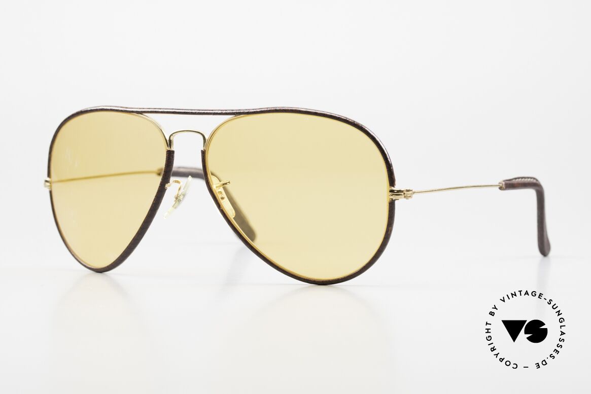 Ray Ban Large Metal II Leathers Changeable USA, classic aviator sunglasses by RAY-BAN; large size 62°14, Made for Men