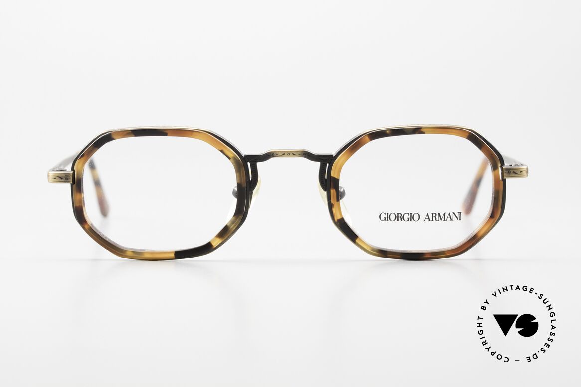 Giorgio Armani 143 Octagonal Vintage Glasses, octagonal metal frame, TOP quality; antique gold, Made for Men and Women