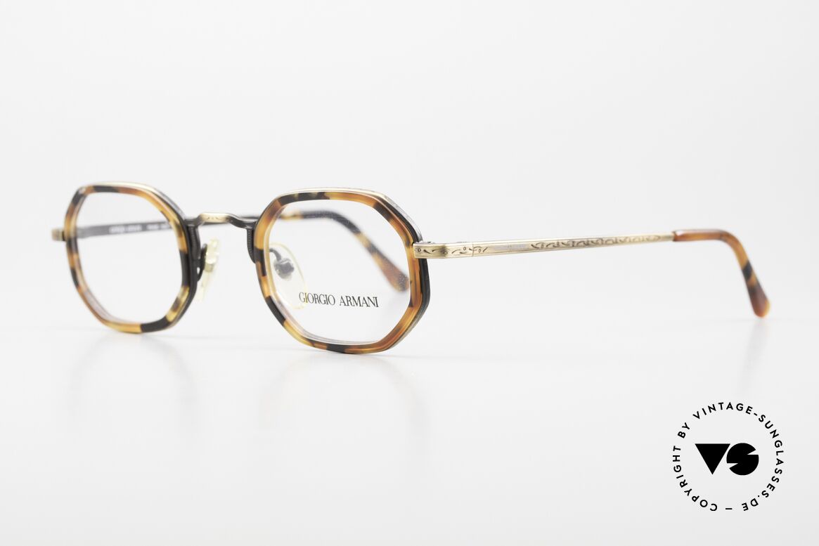 Giorgio Armani 143 Octagonal Vintage Glasses, the full frame is decorated with costly engravings, Made for Men and Women