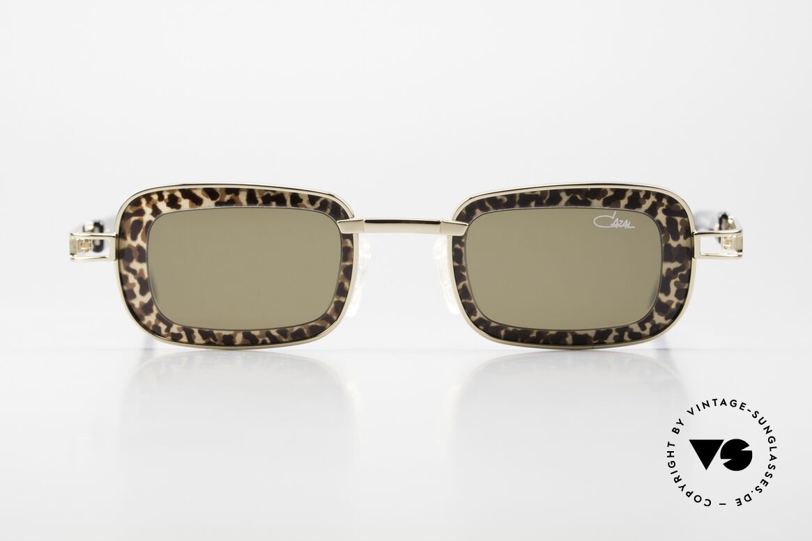 Cazal 913 Square Leopard Sunglasses, black/gold (dull-finished) frame with leopard pattern, Made for Women