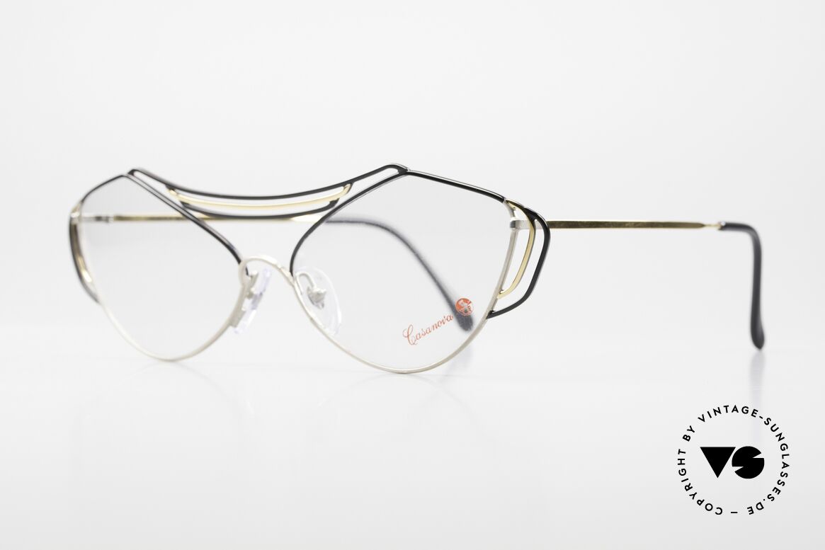 Casanova LC9 Fancy 80's Art Eyeglasses, fancy frame: black, silver-gray and GOLD-PLATED!, Made for Women