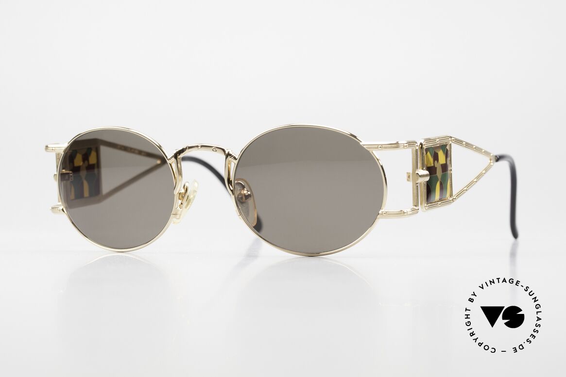 Jean Paul Gaultier 56-4672 Artful 90's Sunglasses Oval, Gaultier sunglasses with glass painting - mosaic, Made for Men and Women