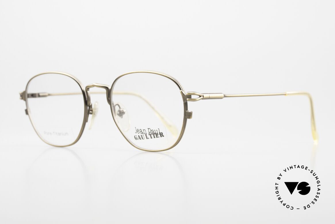 Jean Paul Gaultier 55-3182 Rare 90's Designer Eyewear, TITAN frame in antique-gold with orig. DEMO lenses, Made for Men and Women