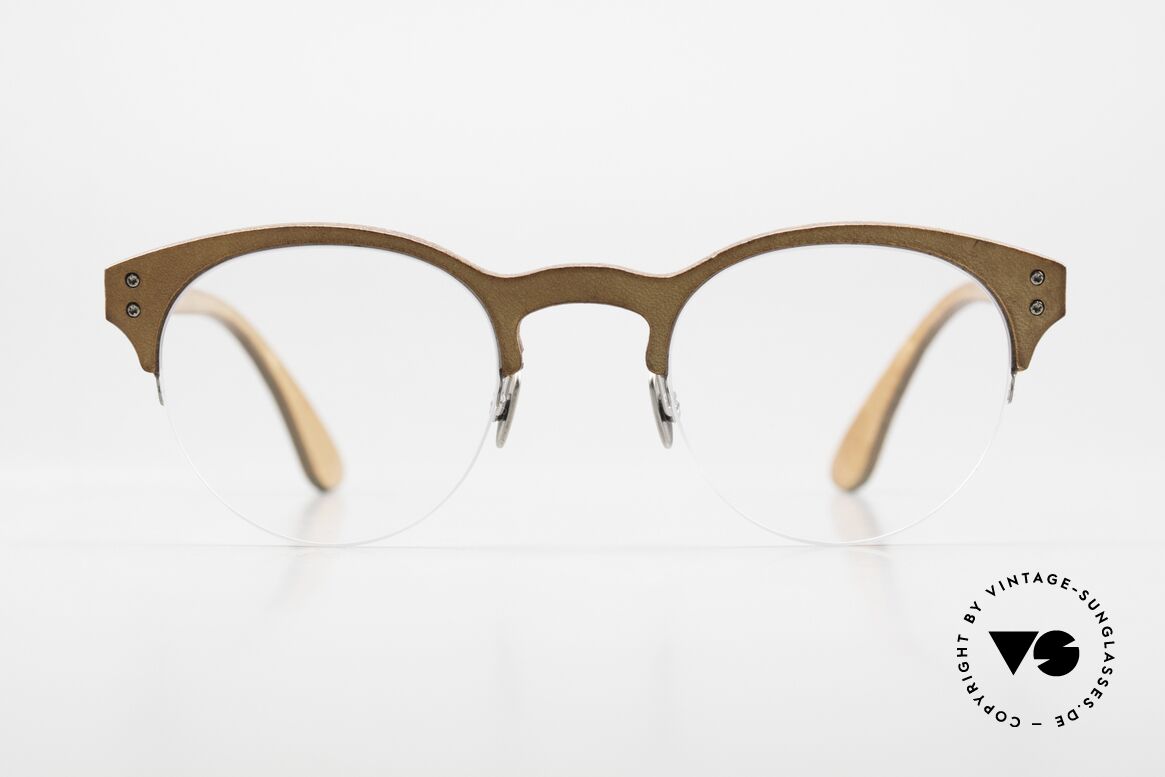 Lucas de Stael Minotaure Thin 11 Leather Covered Nylor Frame, a pair of classic designer glasses; handmade in France, Made for Men and Women