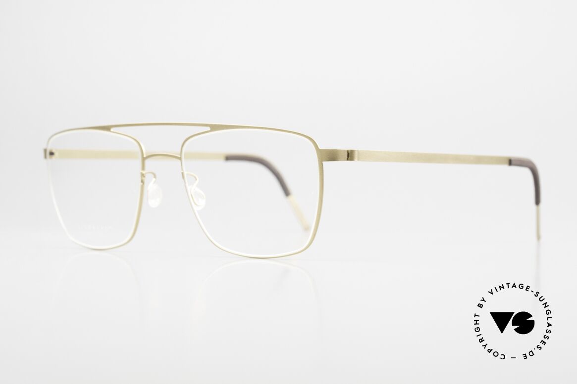 Lindberg 9595 Strip Titanium Vintage Designer Eyewear, frame with double bridge in a costly matt gold finish, Made for Men