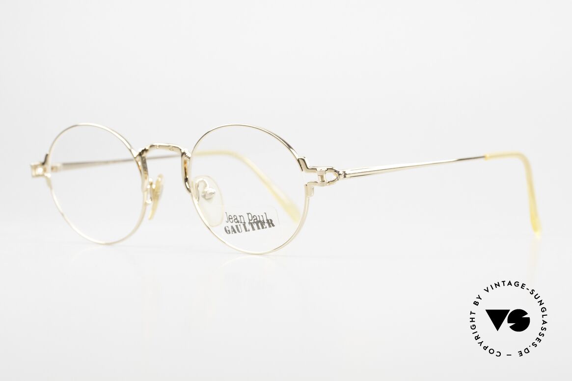 Jean Paul Gaultier 55-3171 Round 90's Frame Gold Plated, but with some fancy frame details (distinctive J.P.G), Made for Men and Women