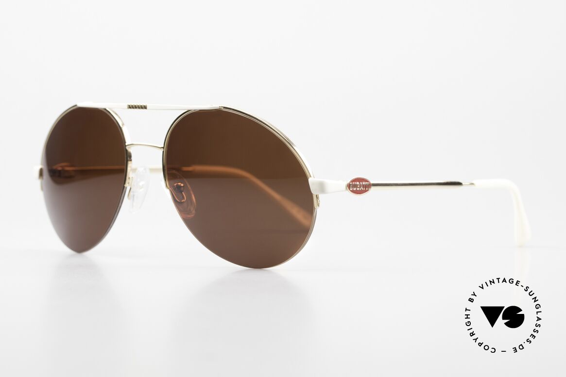Bugatti 65787 Semi Rimless Sunglasses 80s, white & gold frame in men's LARGE size 56mm, Made for Men