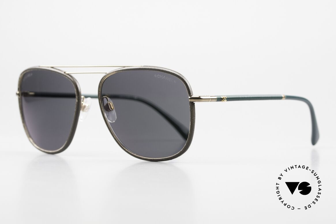 Chanel 4230 Luxury Sunglasses Leather, non-reflecting gray sun lenses for 100% UV protection, Made for Men and Women