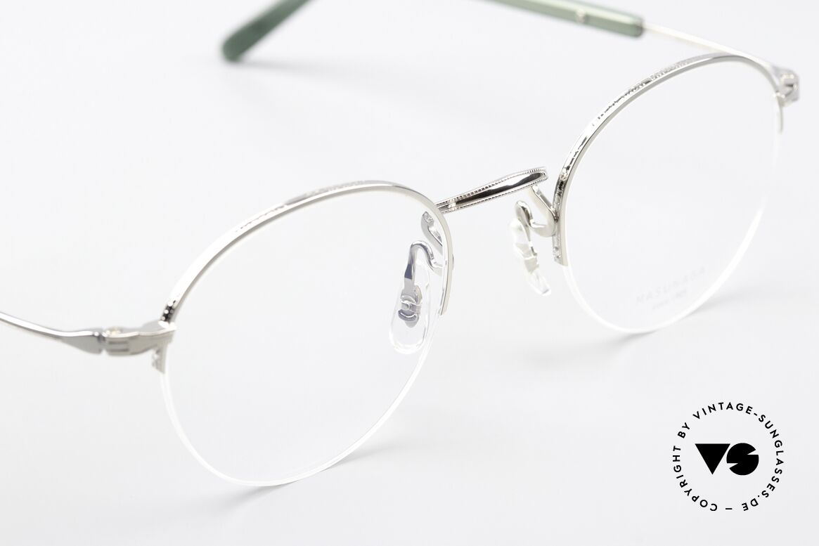 Masunaga GMS-110 Nylor Panto Eyeglasses, precision & costly engravings as a stylistic feature, Made for Men and Women