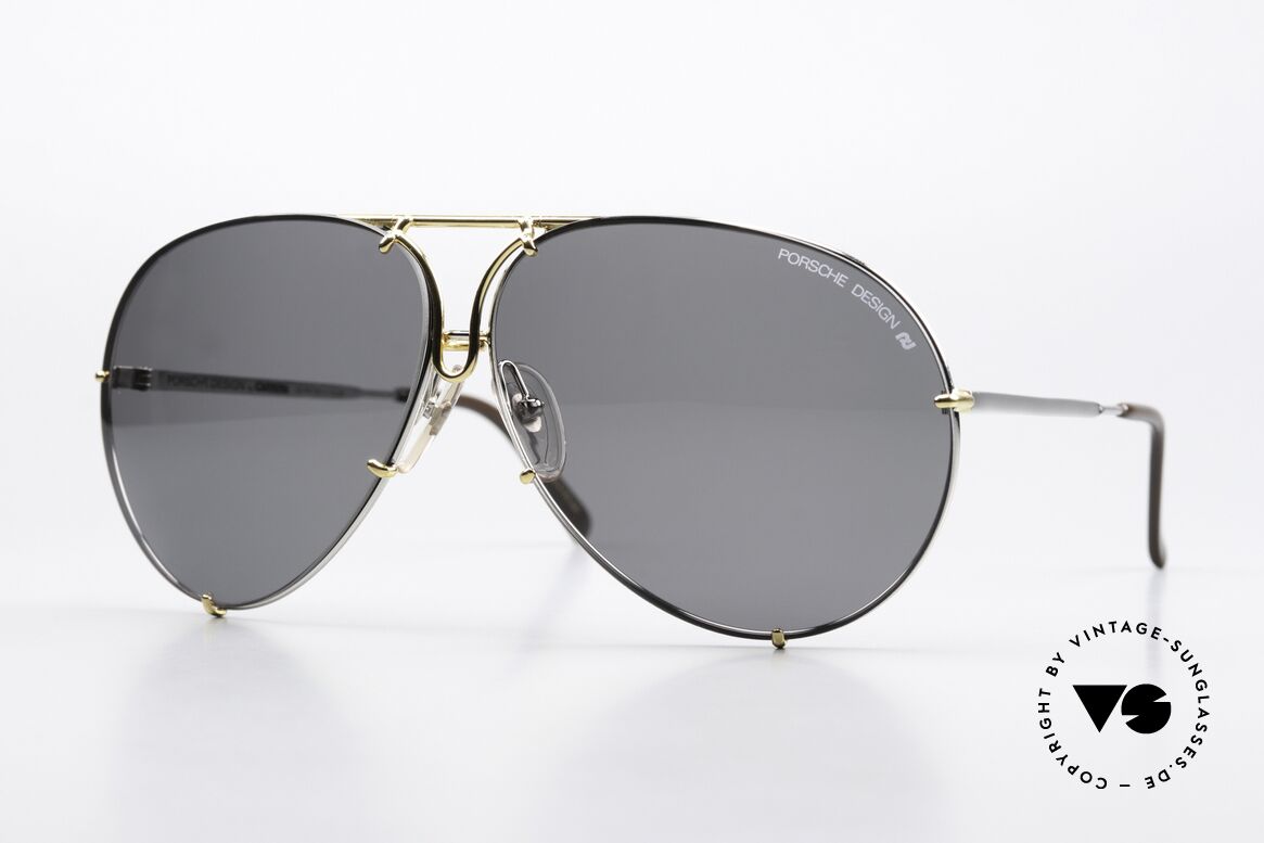 Porsche 5621 80's Bicolor Sunglasses, 1x brown-gradient lenses and 1x dark gray, 100% UV, Made for Men