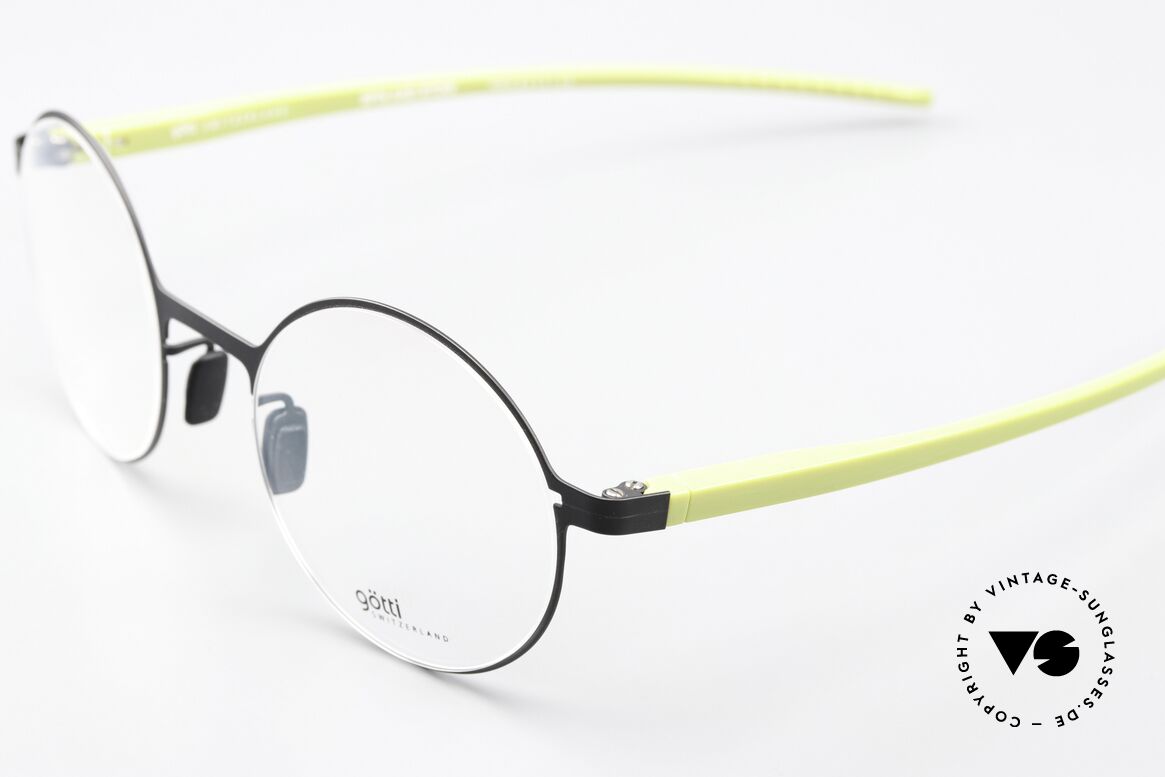 Götti Tamal Round Titan Eyeglasses, front = matt black (BLKM), temple = greenish (GE), Made for Men and Women