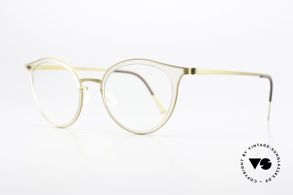 Lindberg 9728 Strip Titanium Cateye Frame Crystal Gold, very charming frame design and material combination, Made for Women