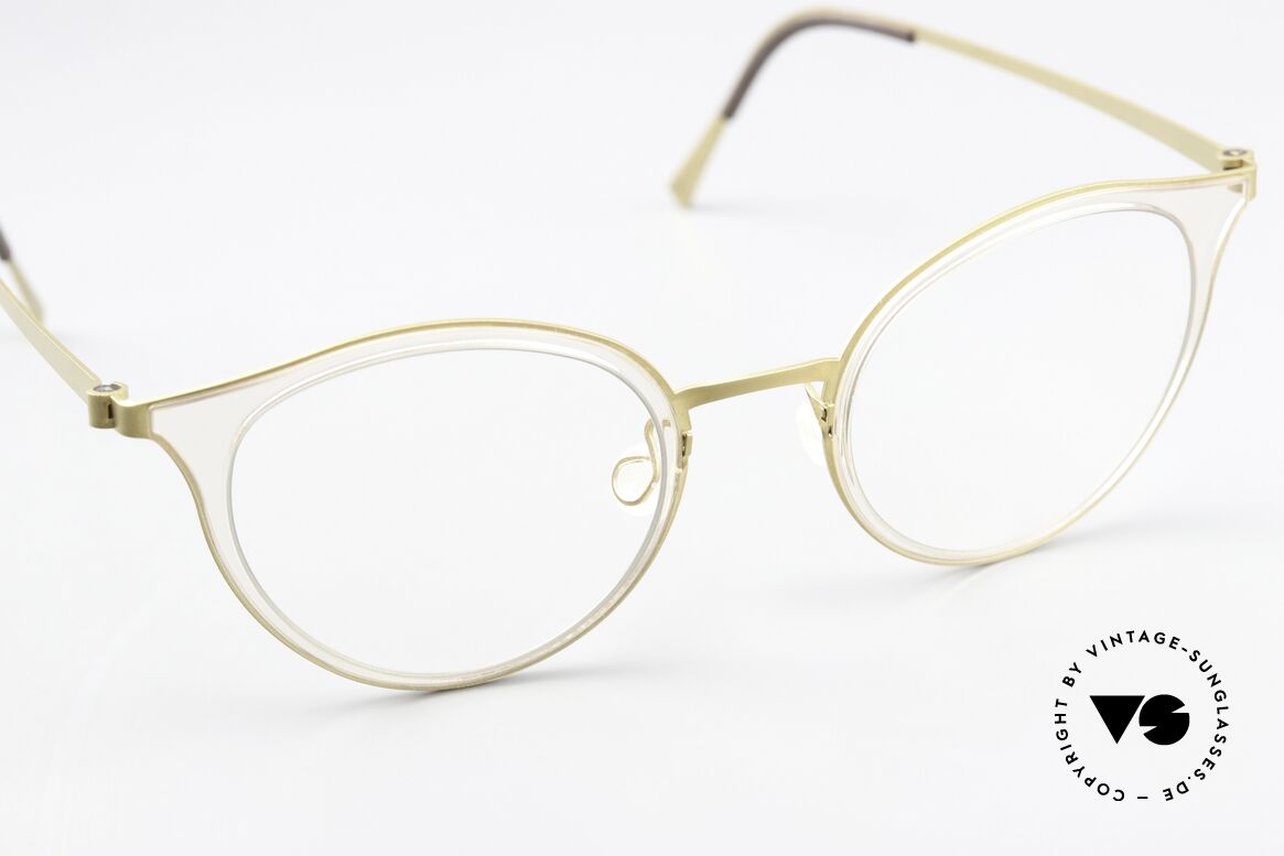 Lindberg 9728 Strip Titanium Cateye Frame Crystal Gold, unworn, new old stock with original case by Lindberg, Made for Women
