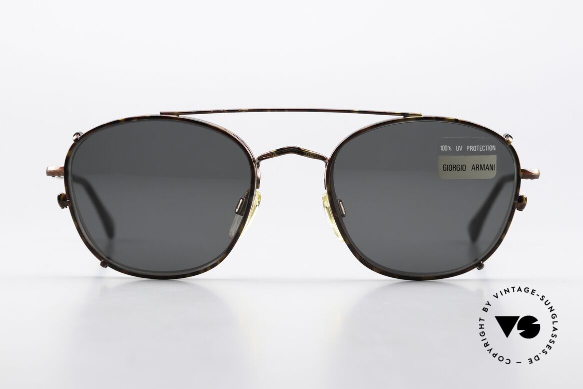 Giorgio Armani 169 Clip On Vintage Eyeglasses, tortoise "chestnut" panto metal frame with clip-on, Made for Men and Women