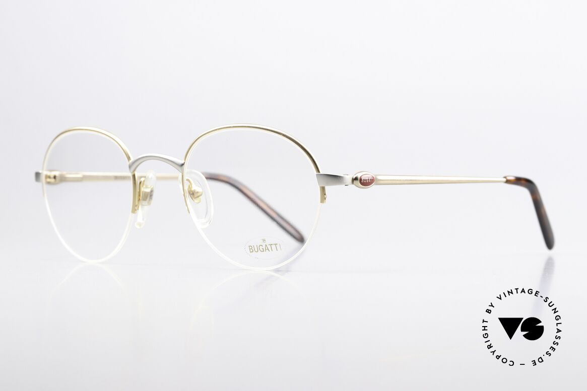 Bugatti 26668 Rare 90's Panto Eyeglasses, dull gold/titanium metallic & with flexible hinges, Made for Men