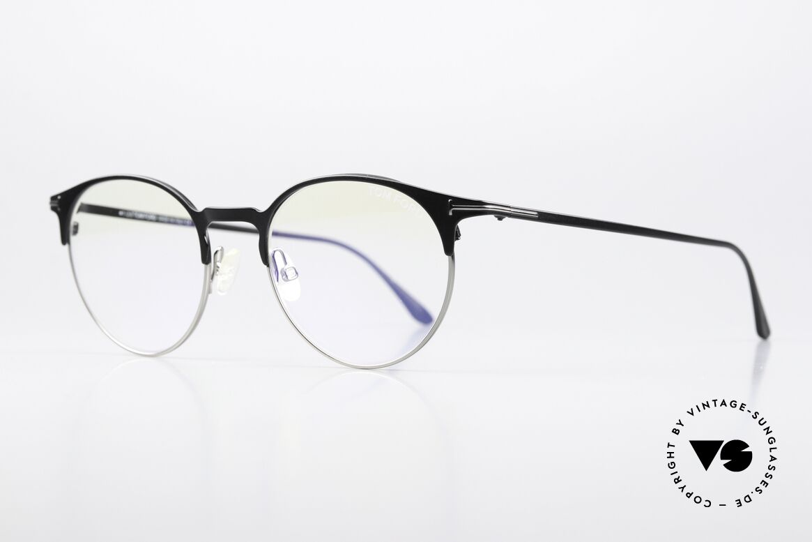 Tom Ford TF5548 Unisex Panto Designer Specs, classic in color (matt black/silver) & frame shape, Made for Men and Women