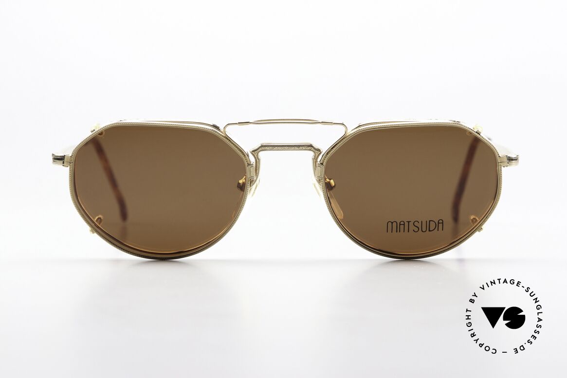 Matsuda 2867 Clip On Frame Gold Plated, rare 90's frame with clip-on (for 100% UV protection), Made for Men and Women